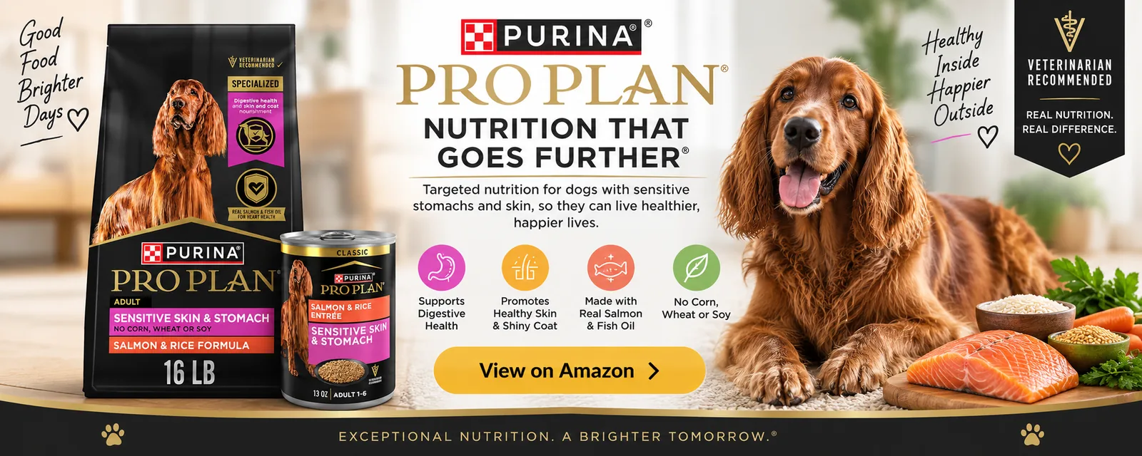 Purina Pro Plan sensitive skin and stomach dog food, shown as a sponsored Amazon listing