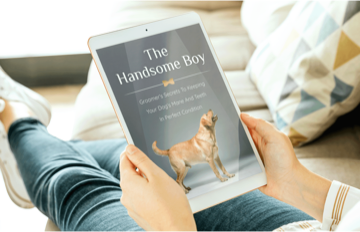 The Handsome Boy: dog grooming guide, a free UltraK9 Pro bonus ebook shown on a tablet