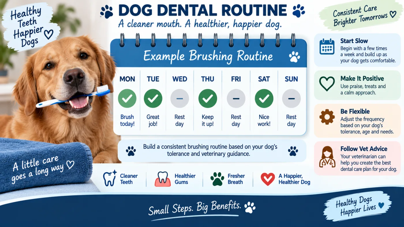 Dog teeth brushing routine showing daily brushing as the standard goal