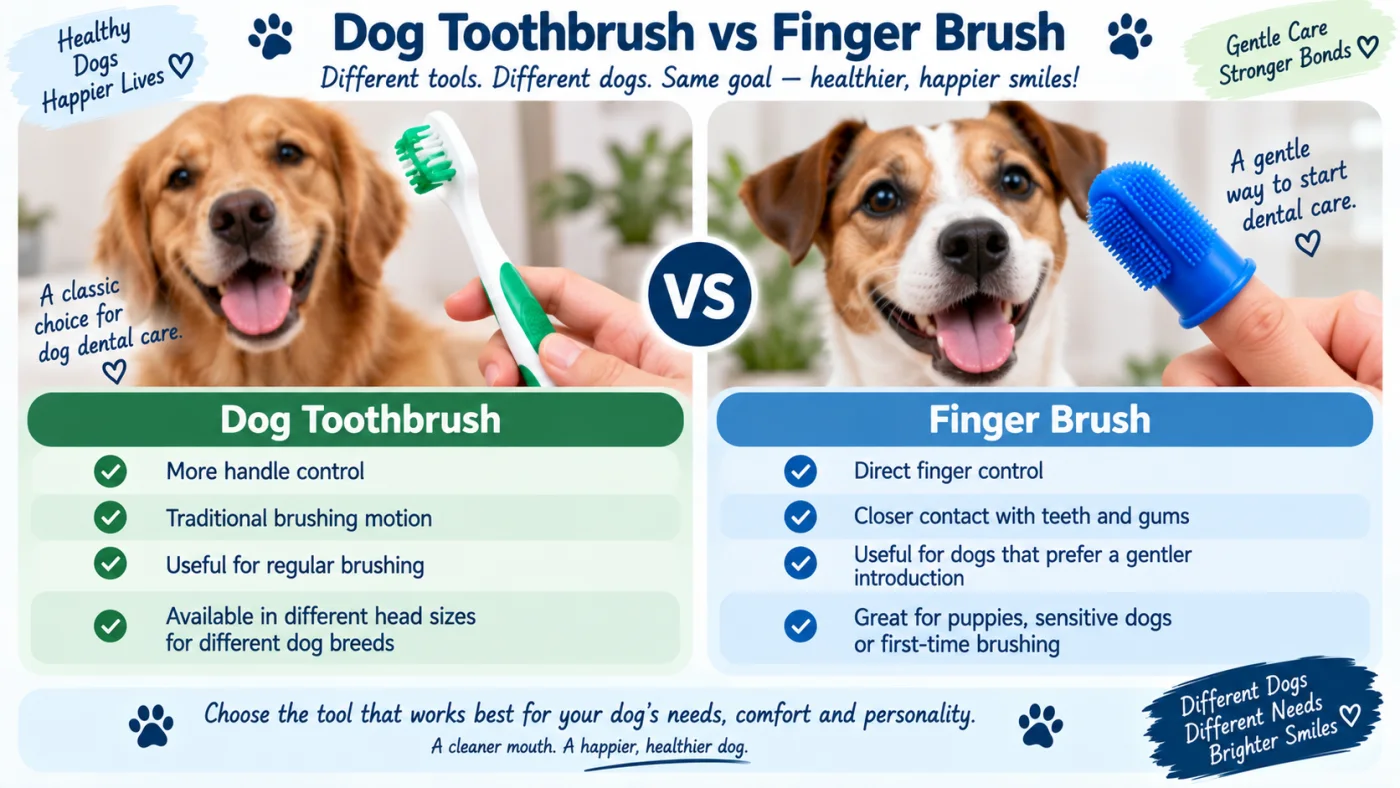 Comparison of a handled dog toothbrush and a finger brush