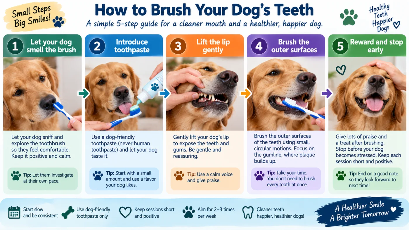 Step-by-step guide for brushing a dog's teeth