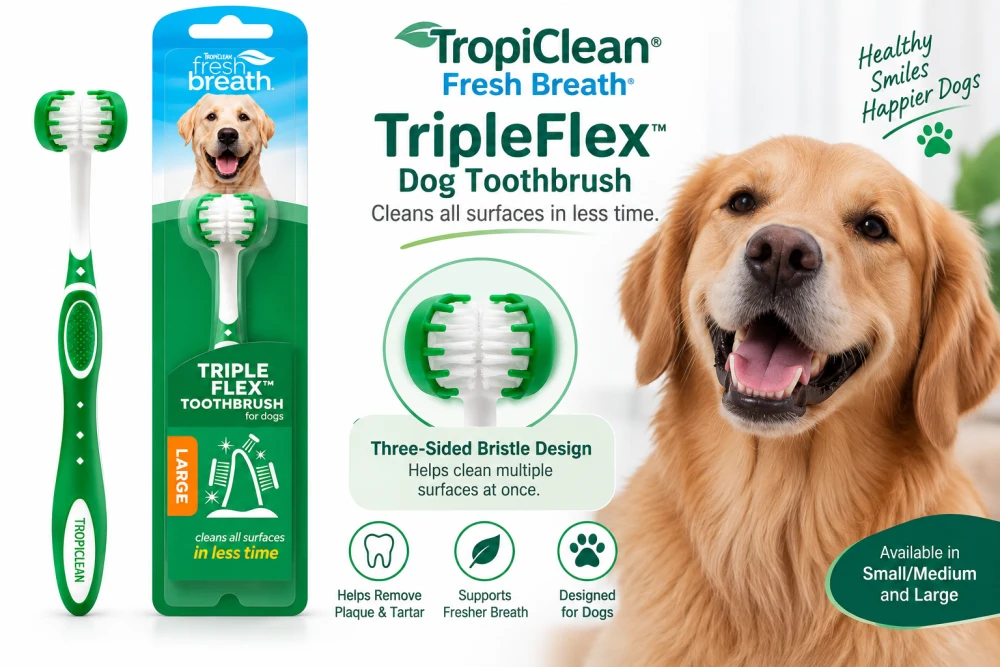 TropiClean Fresh Breath TripleFlex three-sided dog toothbrush