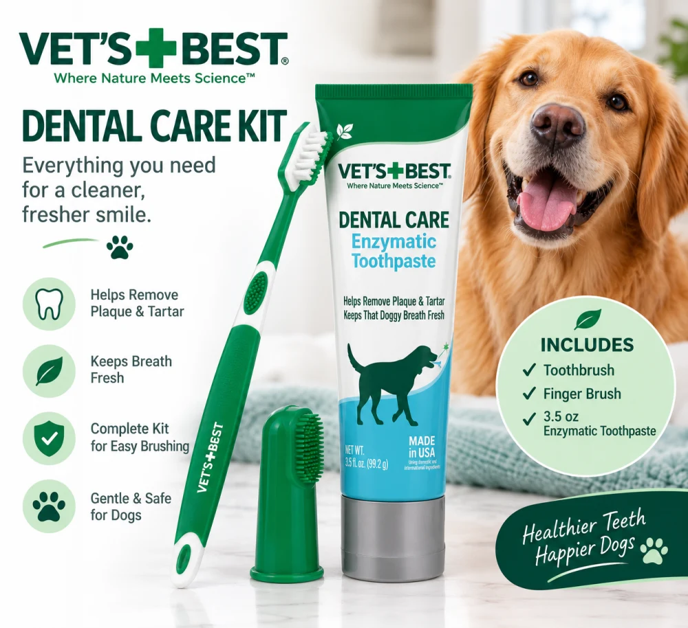 Vet's Best dog toothbrush and enzymatic toothpaste dental care kit