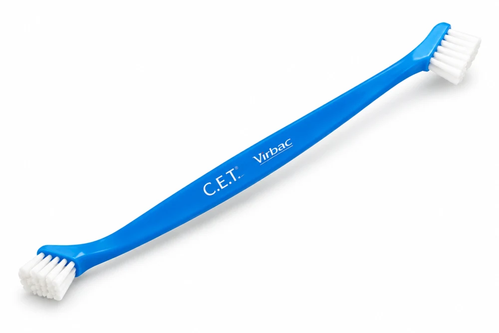 Virbac C.E.T. dual-ended dog toothbrush with soft bristles at both ends