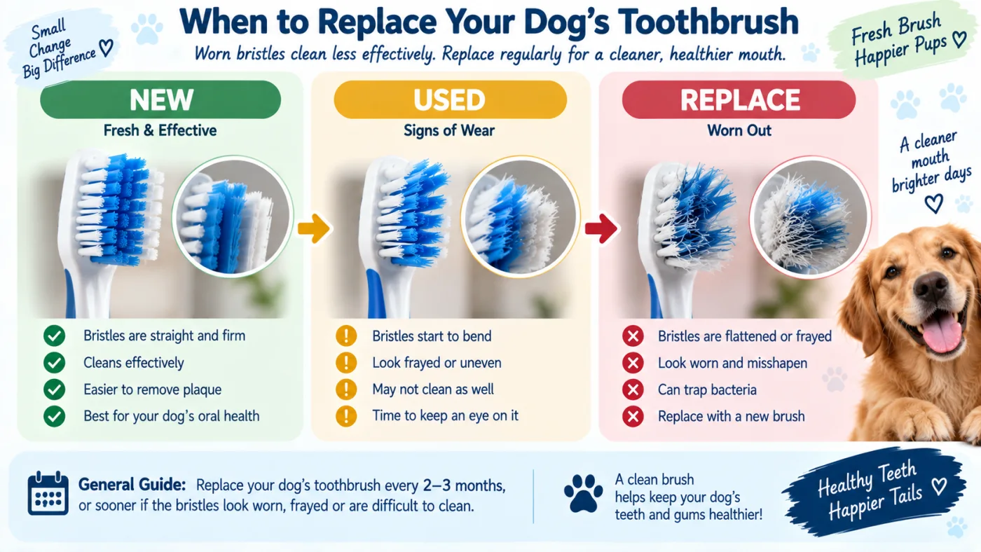 When to replace a dog toothbrush, showing frayed and worn bristles