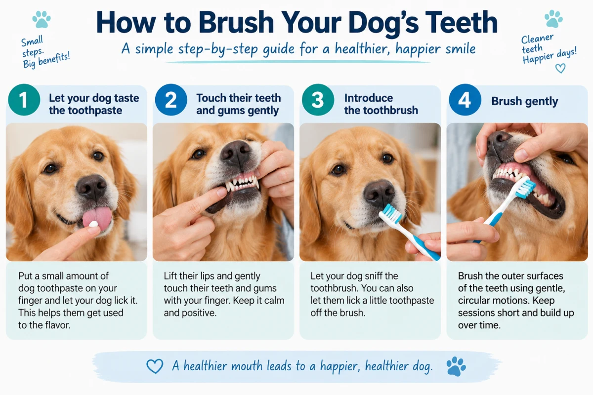 Step-by-step guide for brushing a dog's teeth