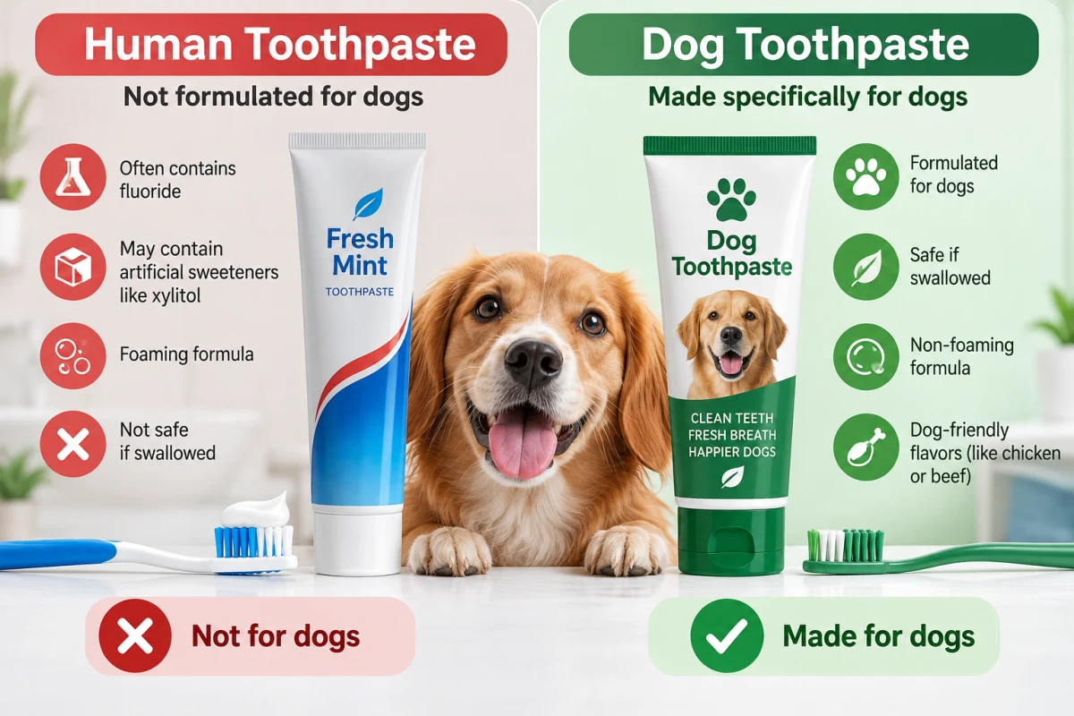 Comparison of human toothpaste and toothpaste made for dogs