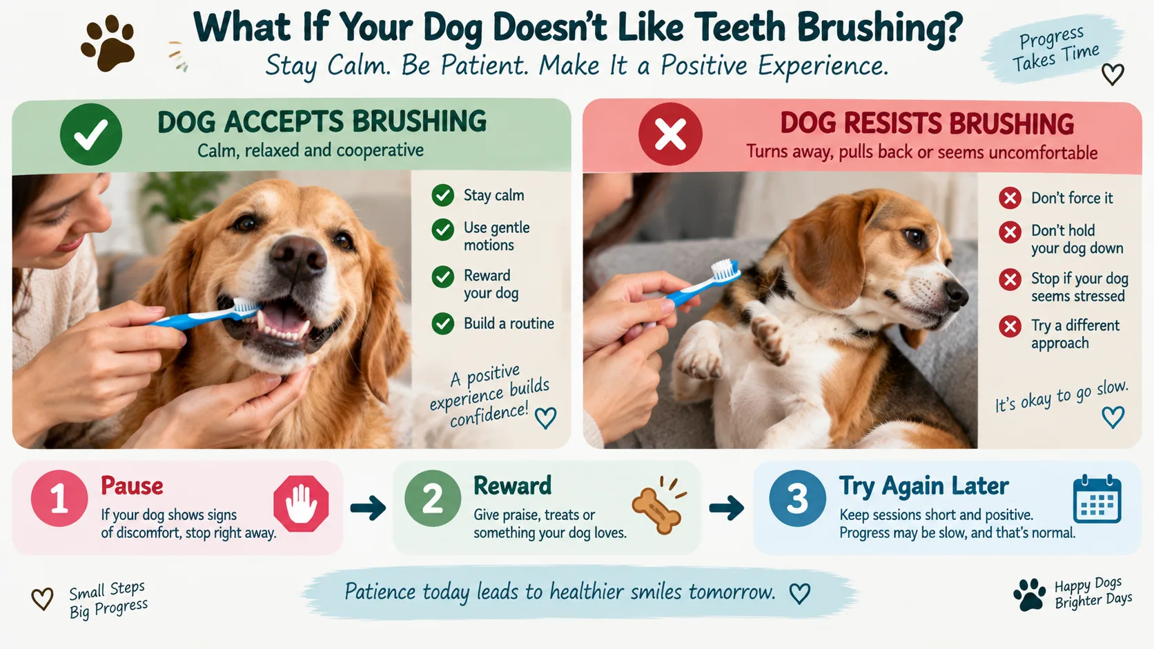 What to do when a dog does not like teeth brushing