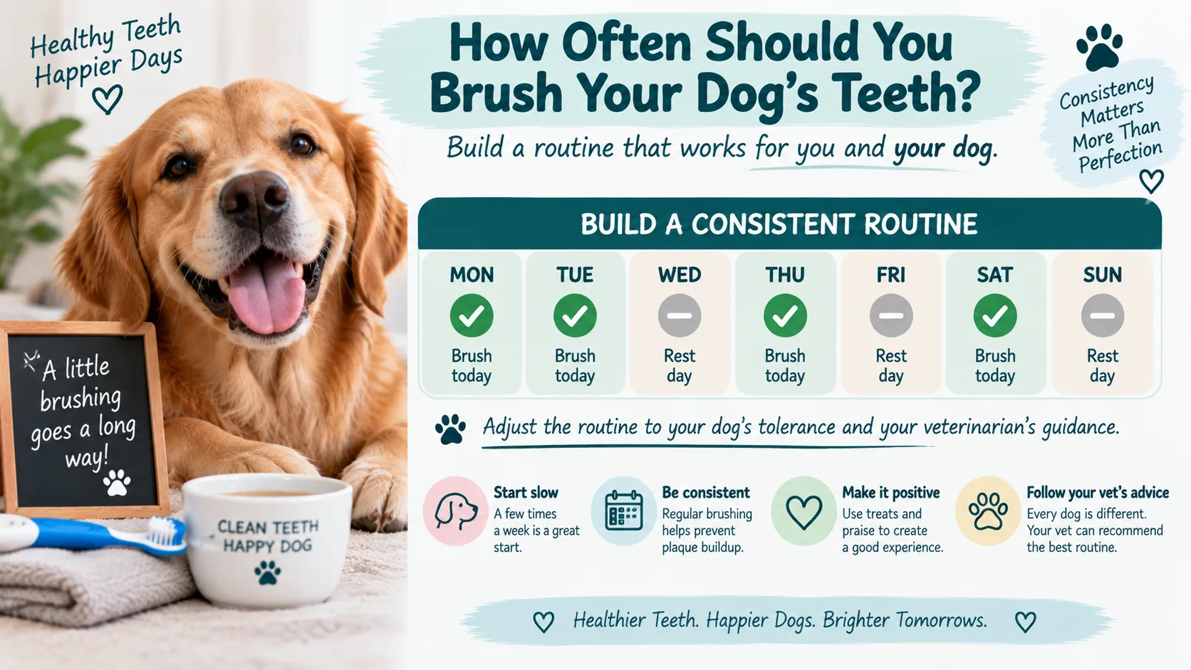 Dog teeth brushing routine and brushing schedule