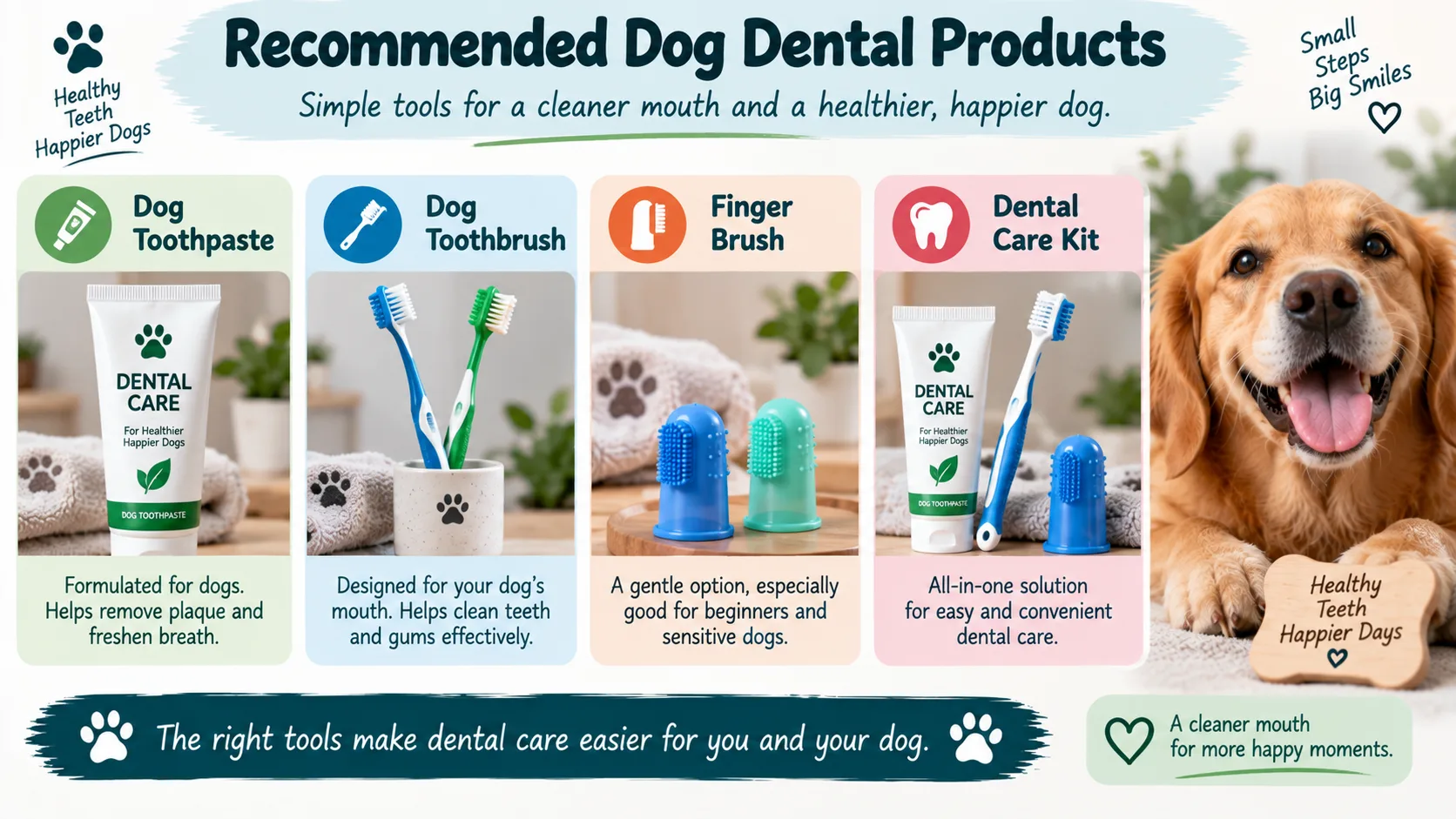 Recommended dog dental products including toothbrushes and toothpaste