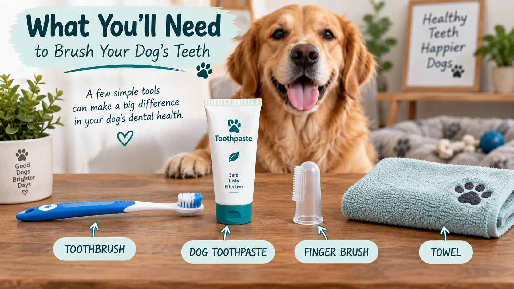 Dog toothbrush toothpaste and supplies needed for brushing dog teeth