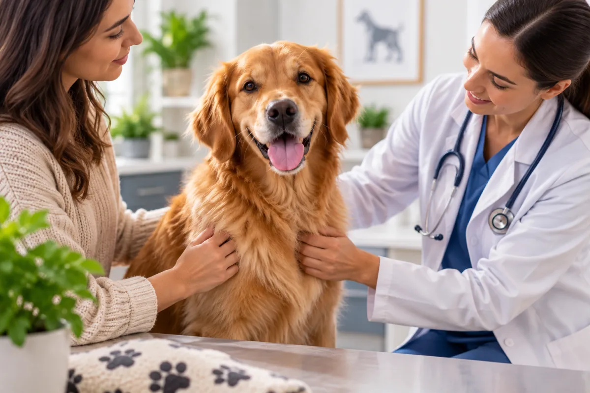 Dog owner consulting a veterinarian about probiotic safety and when to seek guidance