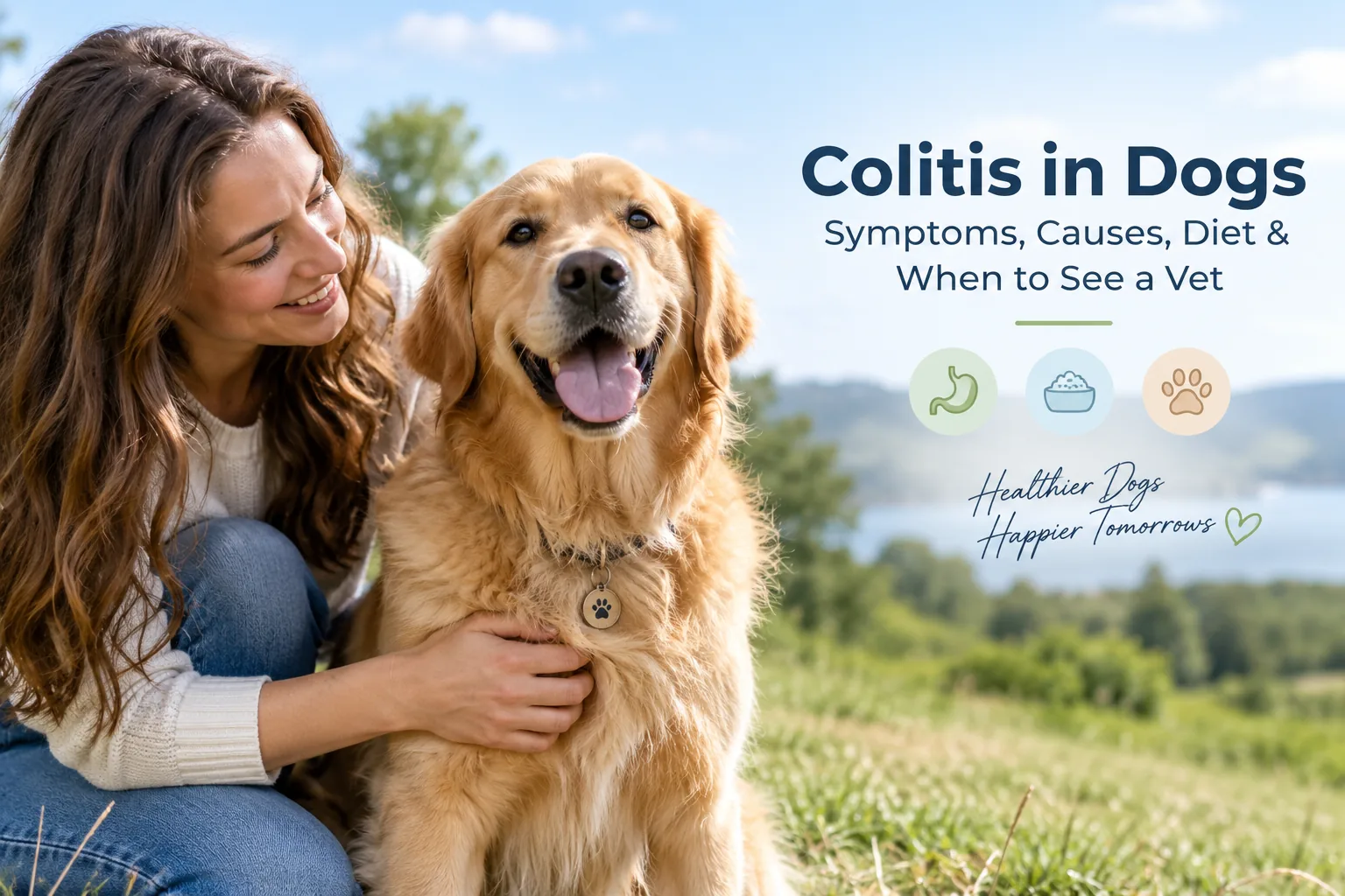 Healthy dog with owner outdoors for a guide to colitis in dogs