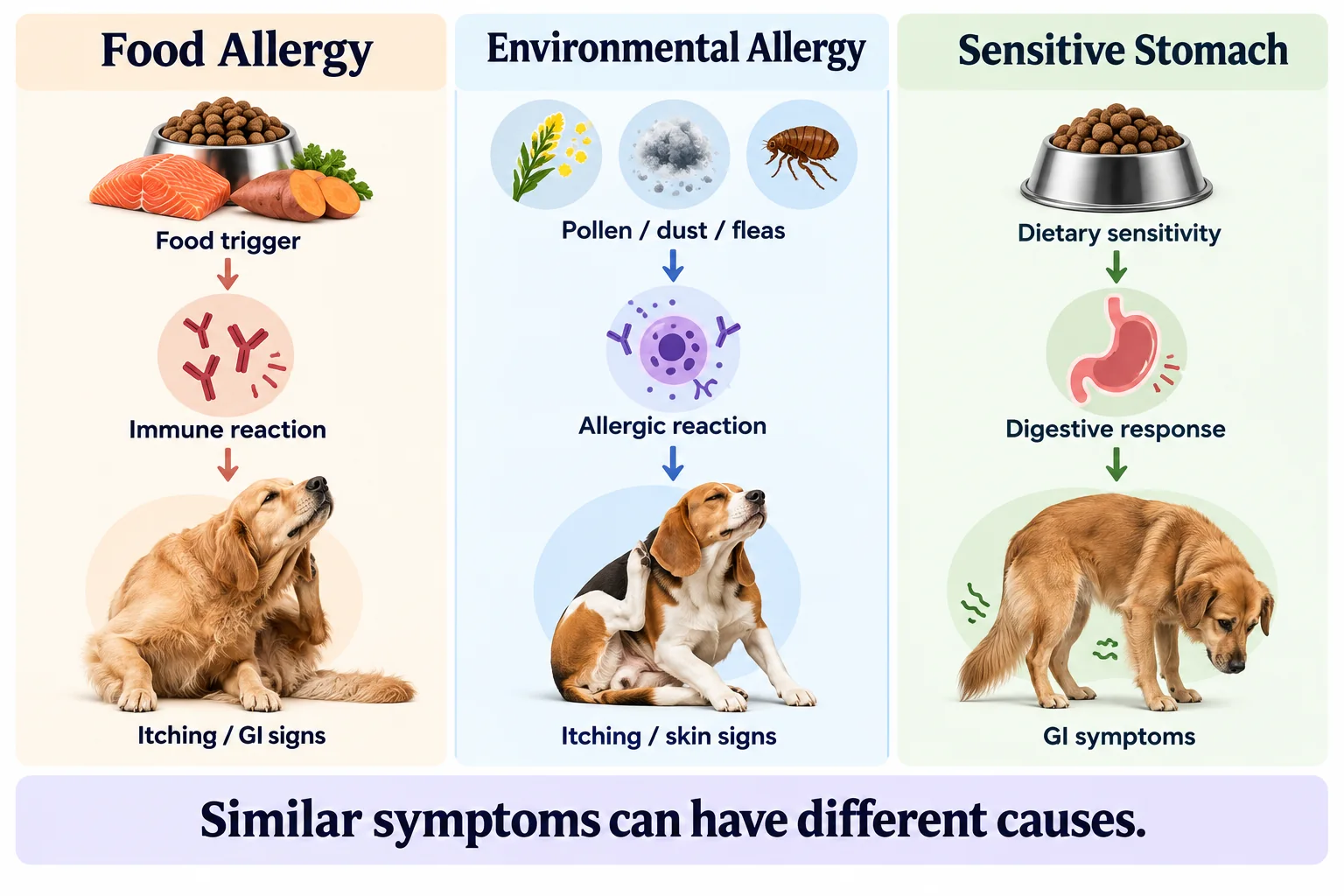 Common food allergens reported in dogs including beef dairy chicken wheat and lamb