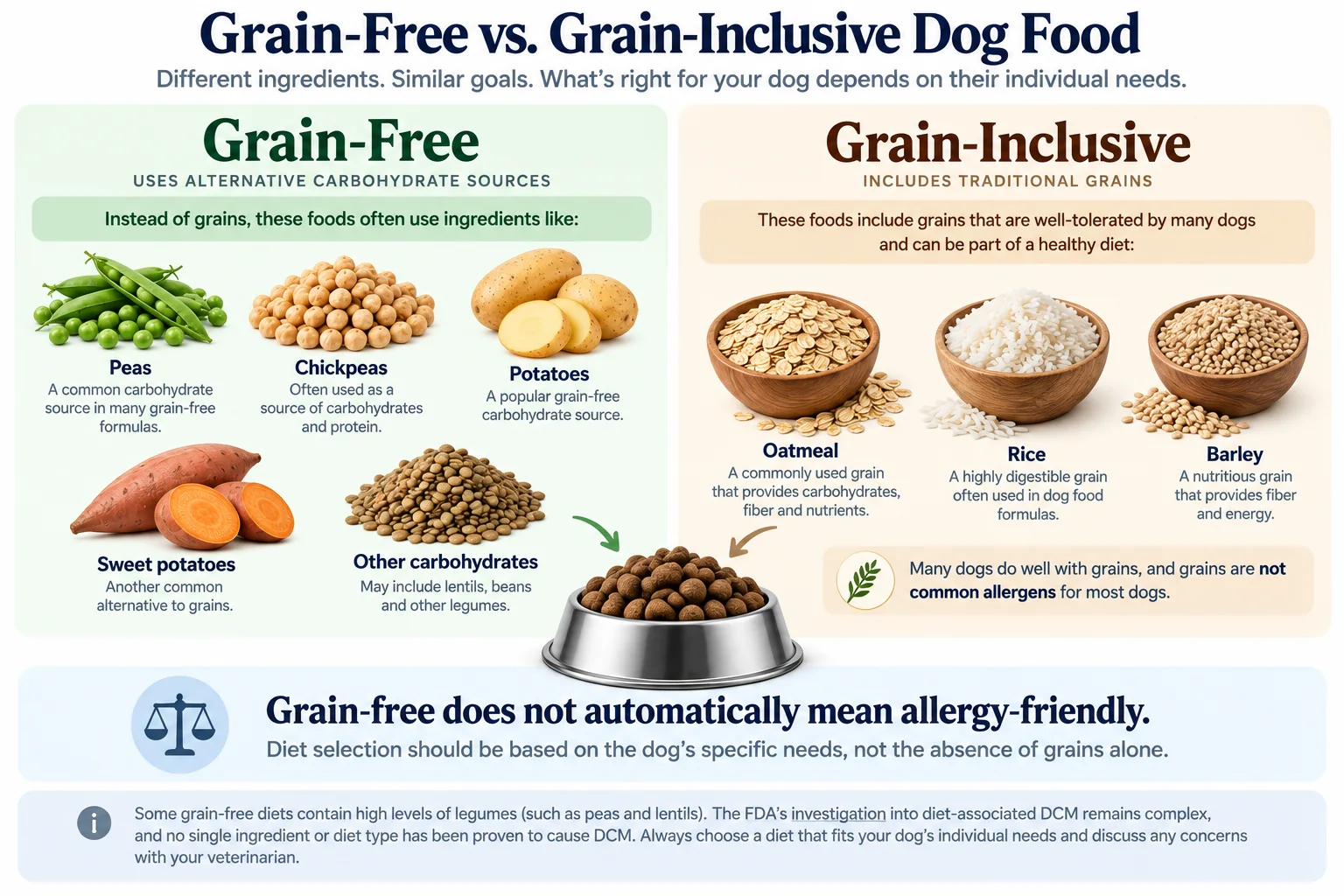 Comparison of grain-free and grain-inclusive dog food for allergy considerations