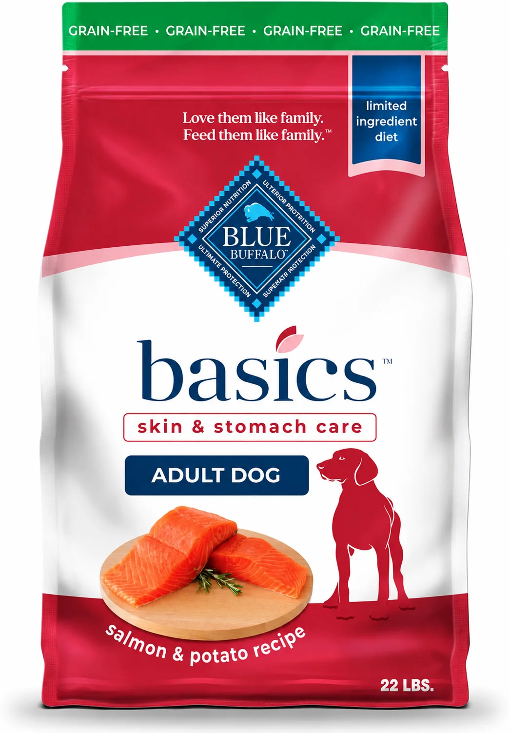 Blue Buffalo Basics Skin and Stomach Salmon and Potato dog food bag