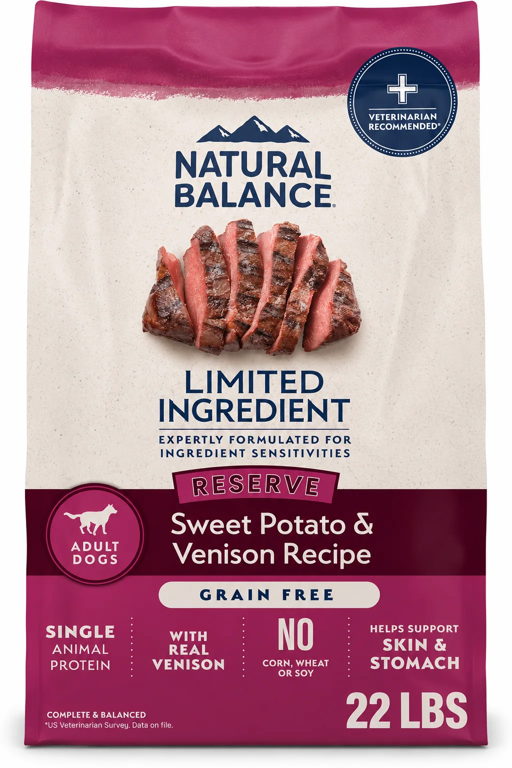 Natural Balance L.I.D. Reserve Venison and Sweet Potato dog food bag