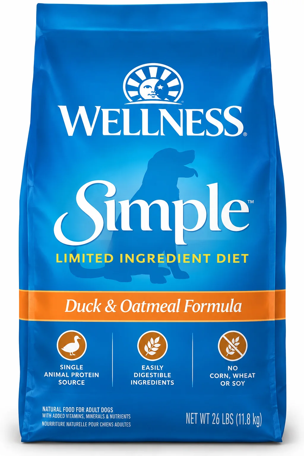 Wellness Simple Limited Ingredient Duck and Oatmeal dog food bag