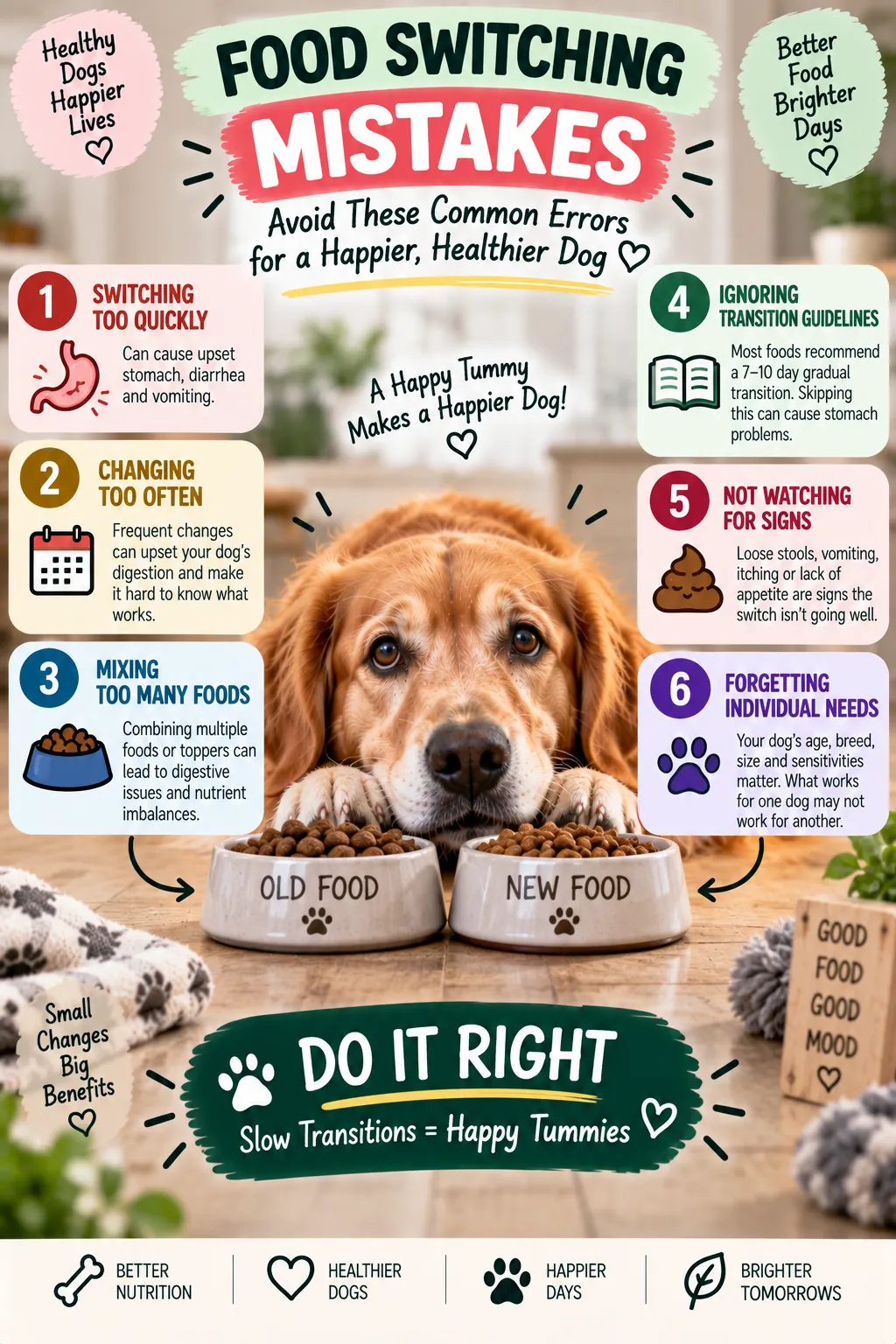 Infographic: 7 dog food-switching mistakes that affect digestion