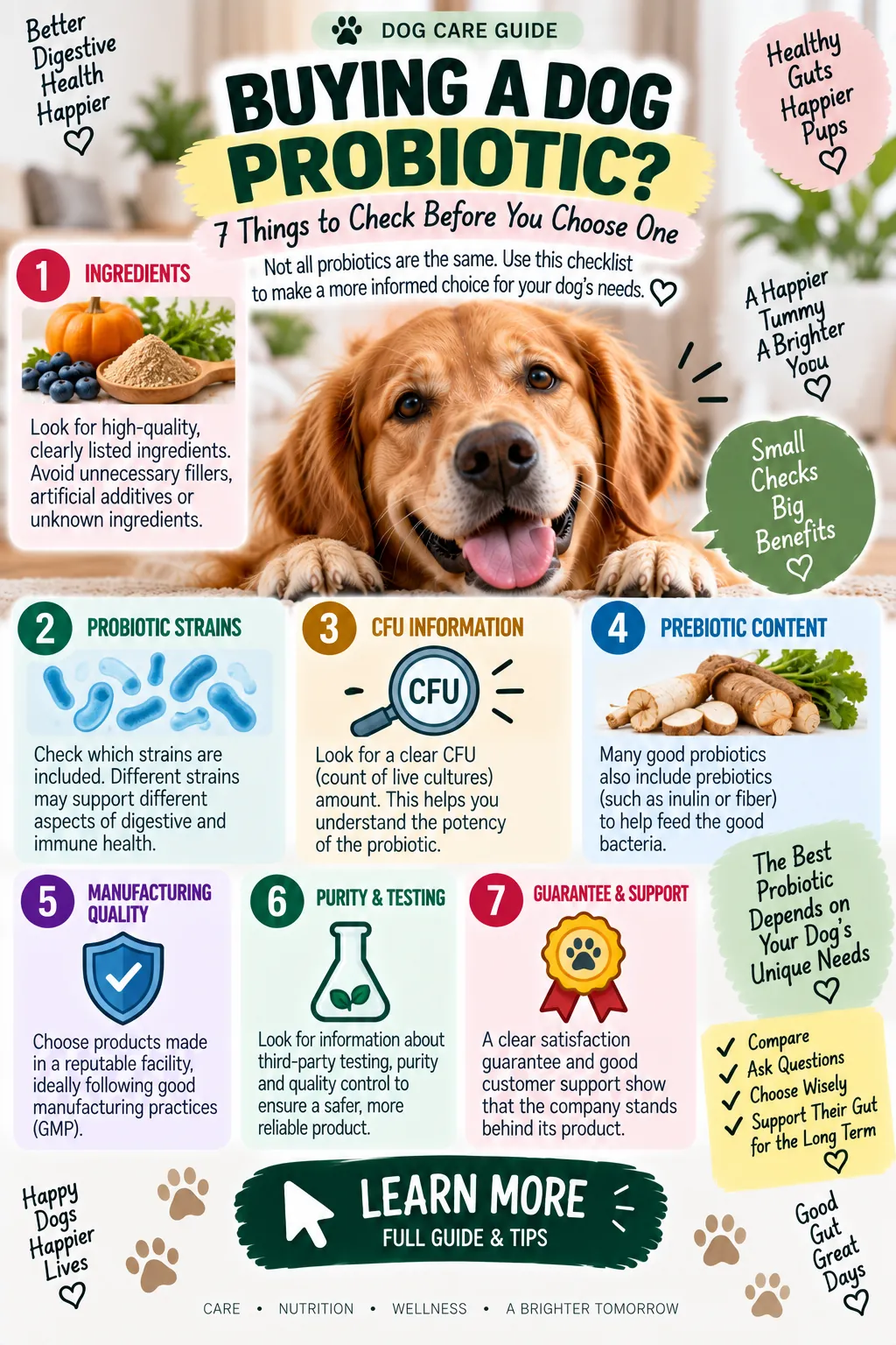 Infographic: buying a dog probiotic, 7 things to check before choosing