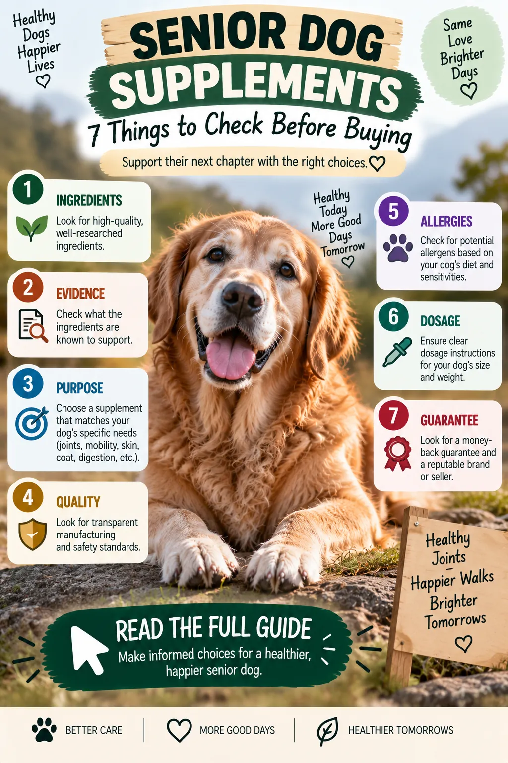 Infographic: senior dog supplements, 7 things to check before buying