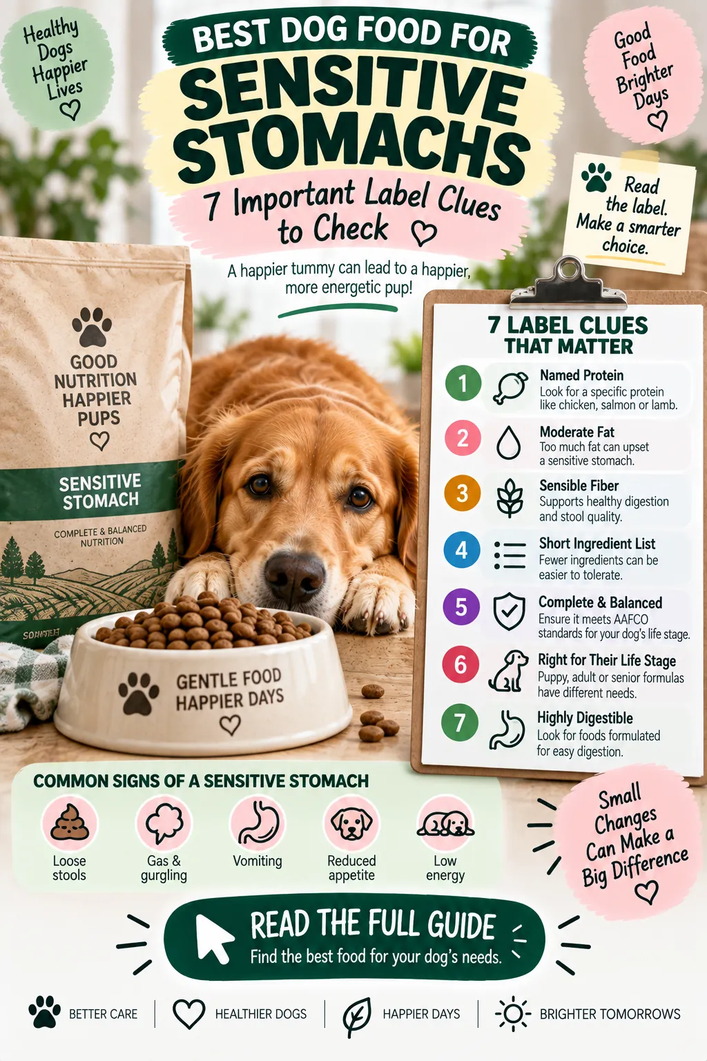 Infographic: 7 label clues to check on dog food for sensitive stomachs