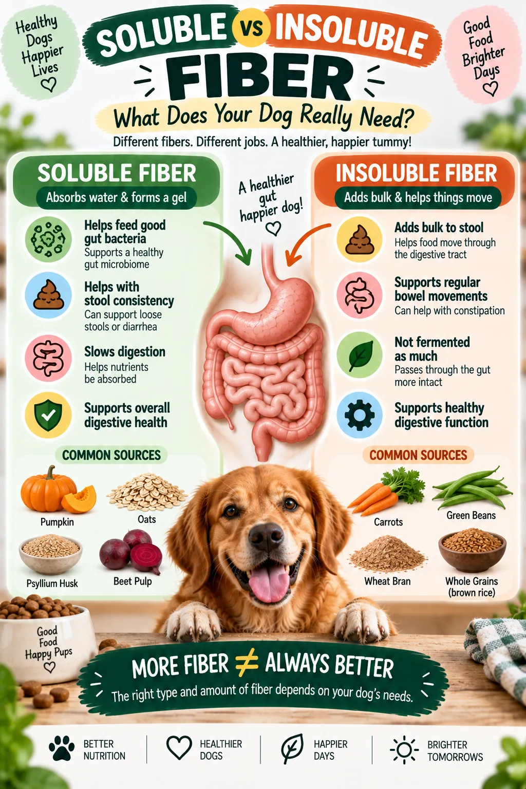 Comparison infographic: soluble vs insoluble fiber for dogs